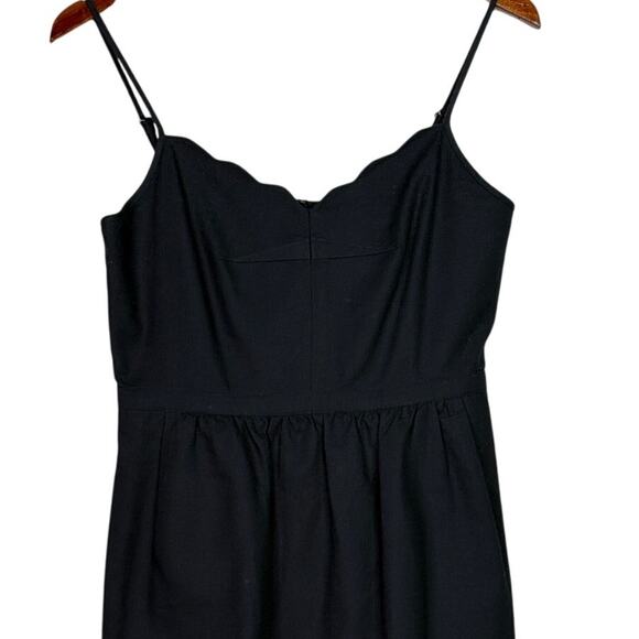 J.Crew Scalloped Neckline Spaghetti Strap Mini Dress Lined Pockets ZipUp 4 Black - Picture 2 of 15
